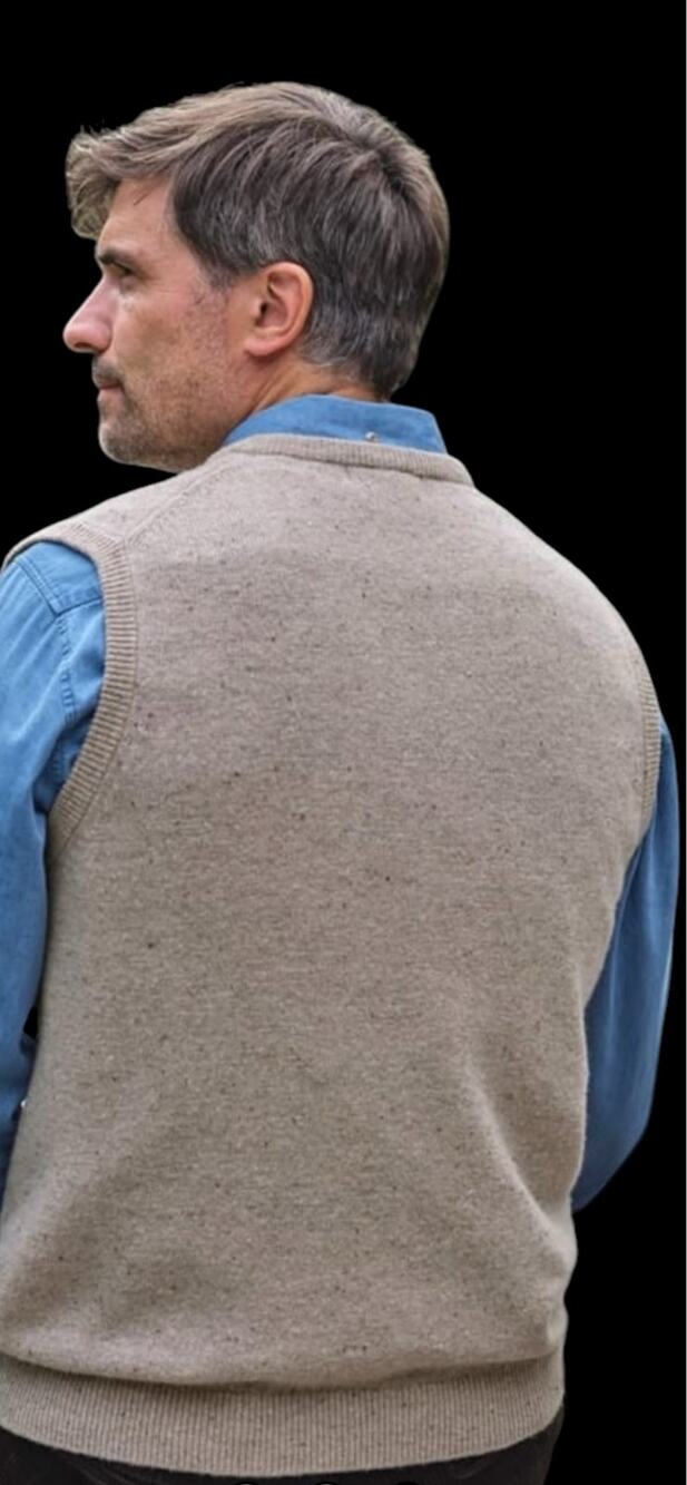 Woolover Sweater Vest-Men Sz L-Classic Ribbed trim-Oat Marl-1115